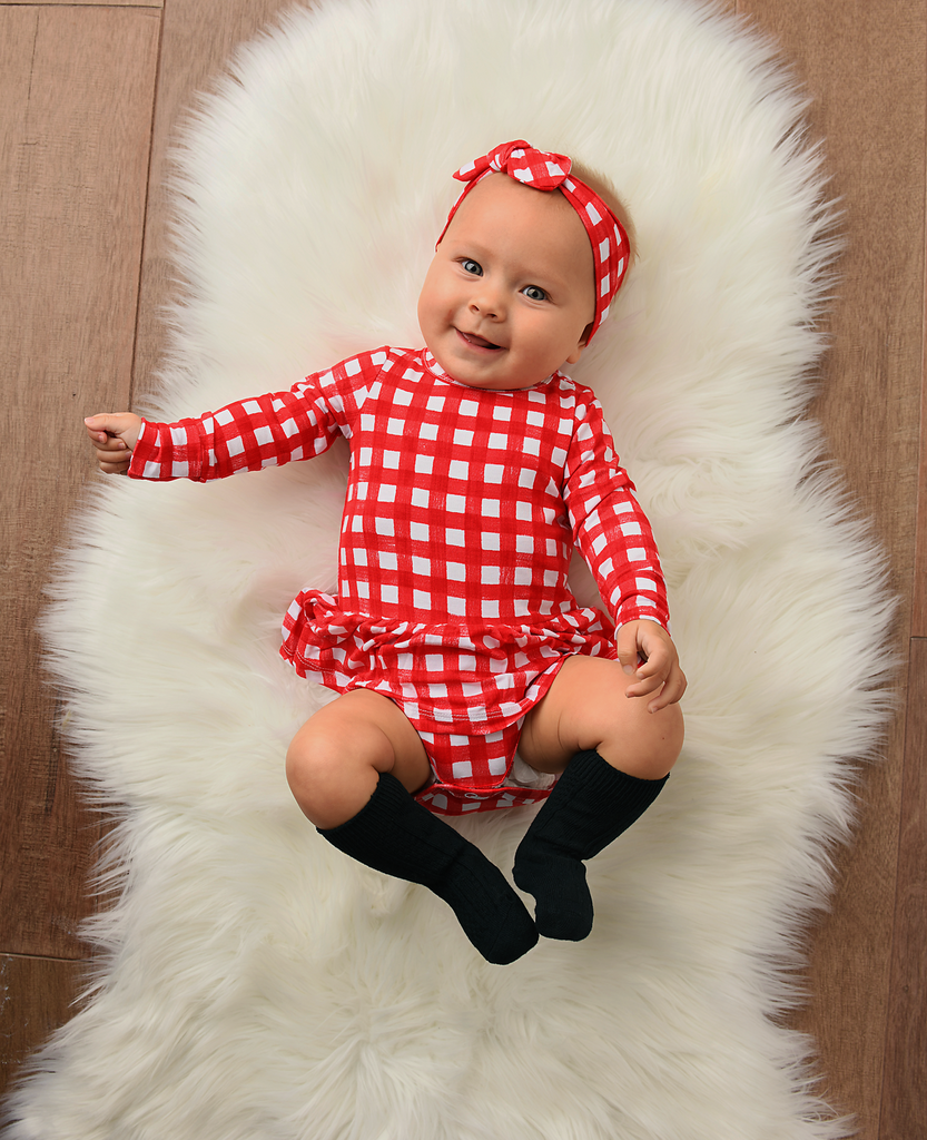 Frost Red Gingham Topknot Headband - Gigi and Max