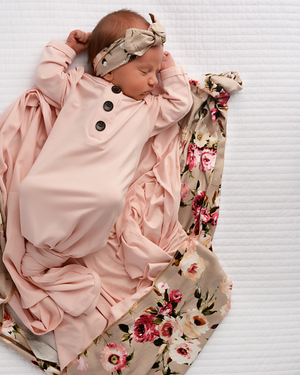 Powder Pink Knotted Button Gown -  NB-3m - Gigi and Max