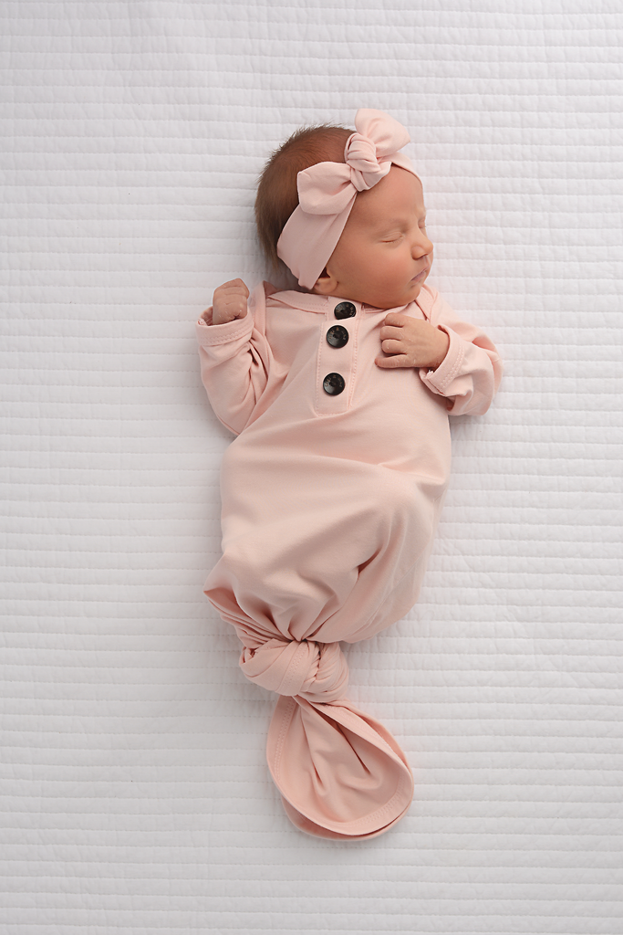 Powder Pink Knotted Button Gown -  NB-3m - Gigi and Max