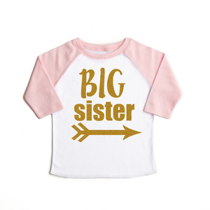 Light Pink Big Sister Raglan - gold shimmer - Gigi and Max