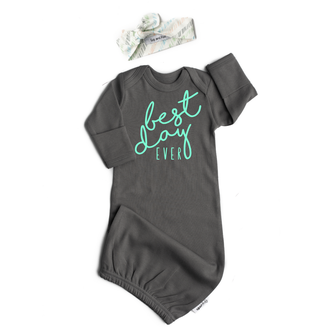 Gown Mint on Gray - Best day ever - Gigi and Max