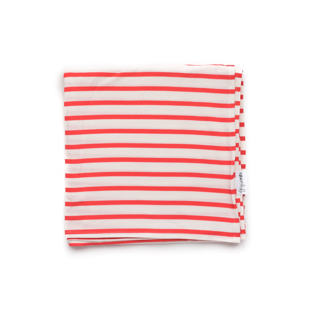 Coral and White Stripe Swaddle blanket - Gigi and Max
