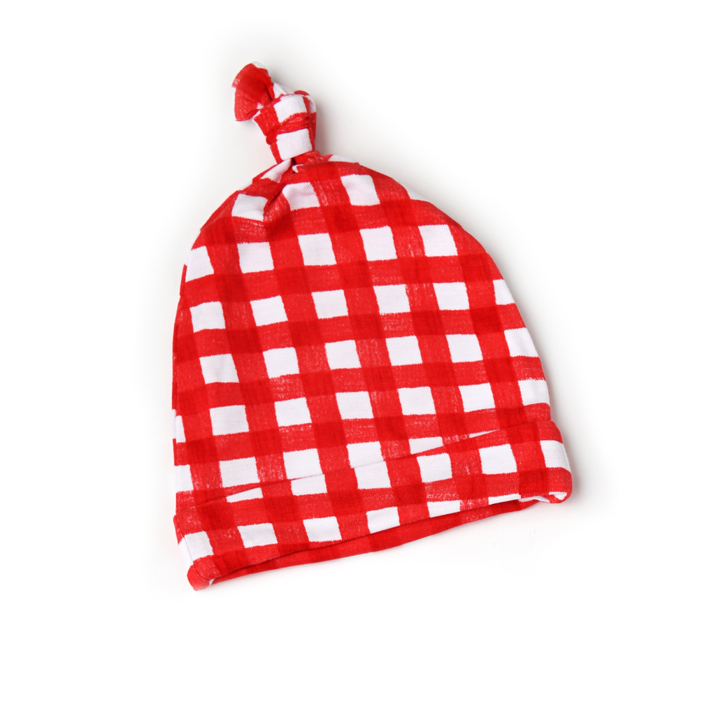 Frost Red Gingham Newborn knot hat - Gigi and Max