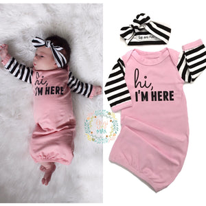 Hi, I'm Here Handmade gown - Pink with black stripes - Gigi and Max