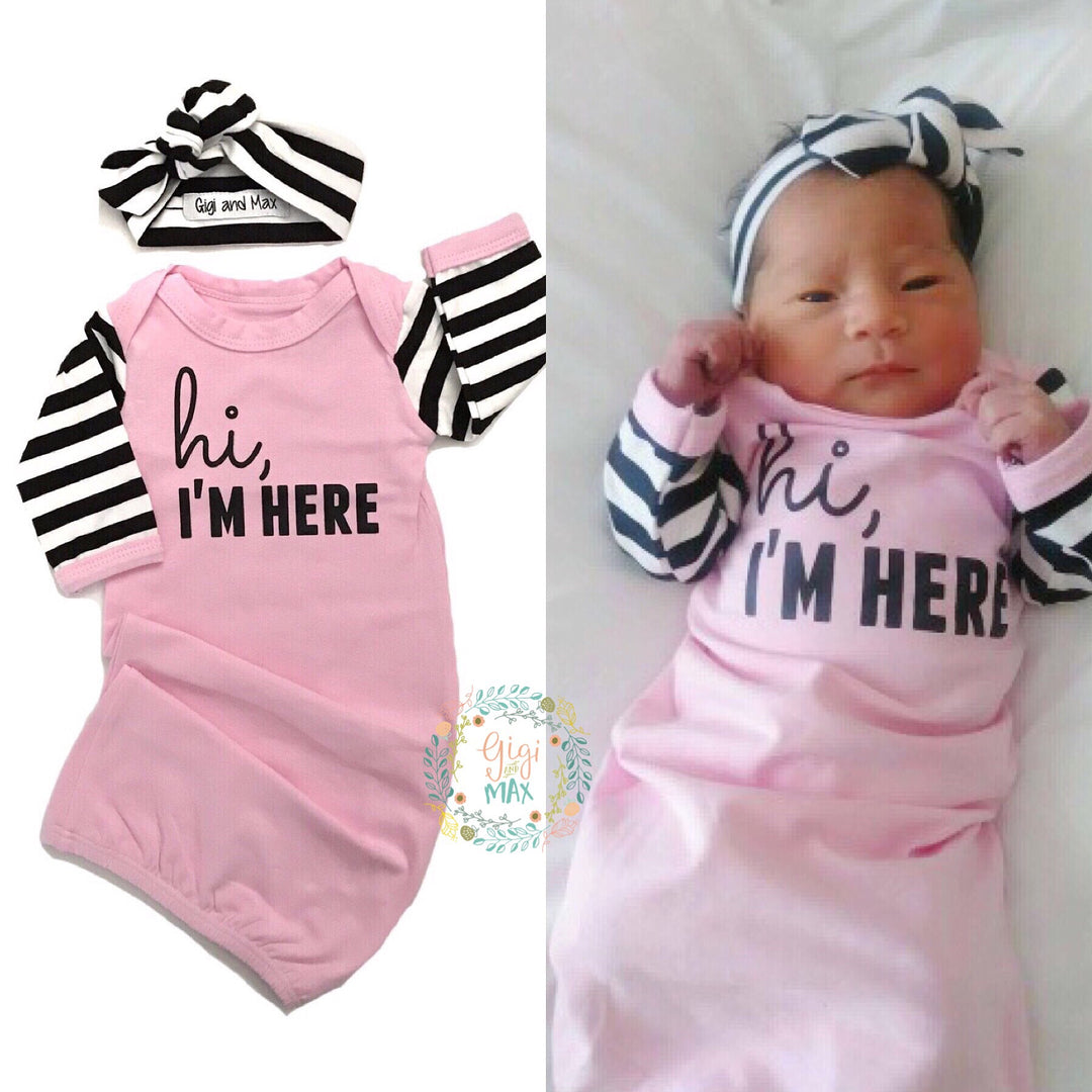 Hi, I'm Here Handmade gown - Pink with black stripes - Gigi and Max