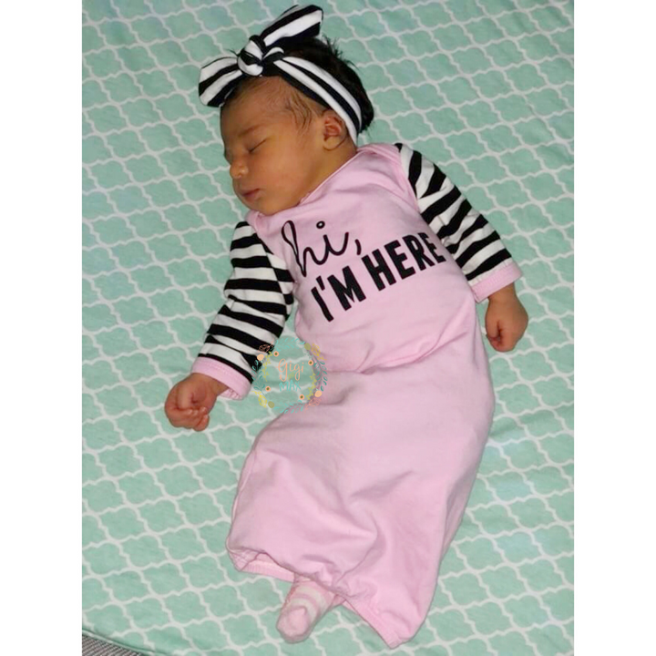 Hi, I'm Here Handmade gown - Pink with black stripes - Gigi and Max