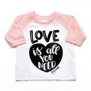 Pink sleeved raglan - love is all you need in BLACK - Gigi and Max