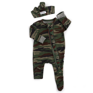 Camo RUFFLE Newborn ZIP - Gigi and Max