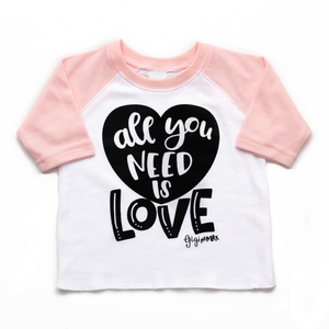 Pink sleeved raglan - all you need is love in BLACK - Gigi and Max