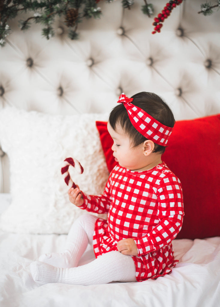 Frost Red Gingham Topknot Headband - Gigi and Max